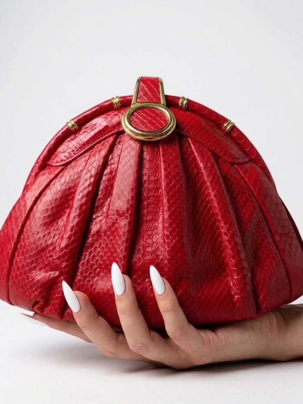 VTG 70s Ashneil Red Snakeskin Convertible Crossbody Bag Clutch Gold Chain Rare